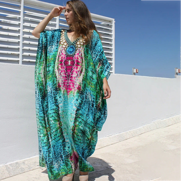 Women's Kaftan with shimmering snake pattern and high-quality embroidery Ivyshape