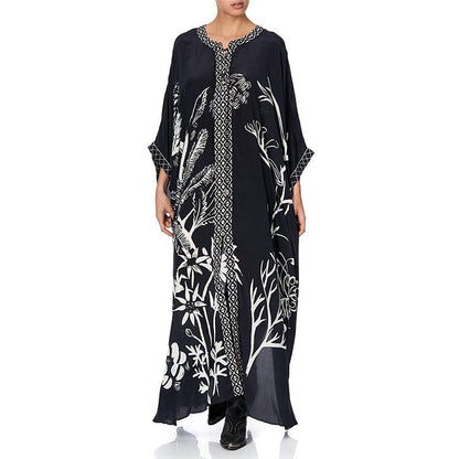 Women’s beach dress with artistic floral design and side slits Ivyshape