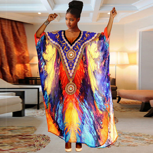 Women’s max dress with artistic colors and elegant V-neck Ivyshape