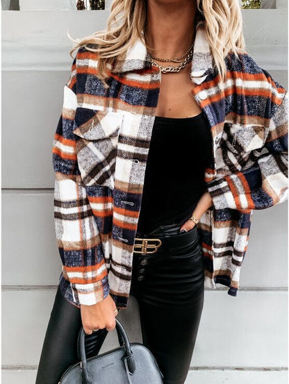 Women Checked Overshirt Jacket Ivyshape