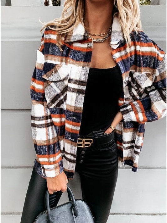 Women Checked Overshirt Jacket Ivyshape