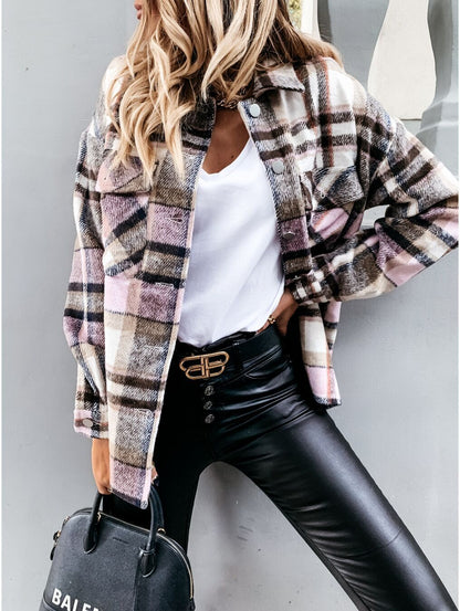 Women Checked Overshirt Jacket Ivyshape