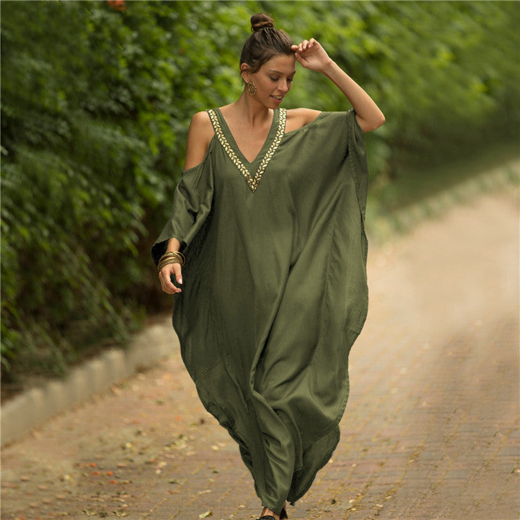 Women's Kaftan with deep V-neckline and elegant jewelry details Ivyshape