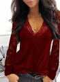 Ladies Lace Sleeve V-Neck Top Ivyshape