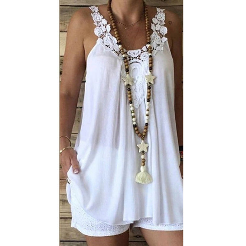 Women Bohemian Lace Trim Tunic Top Ivyshape