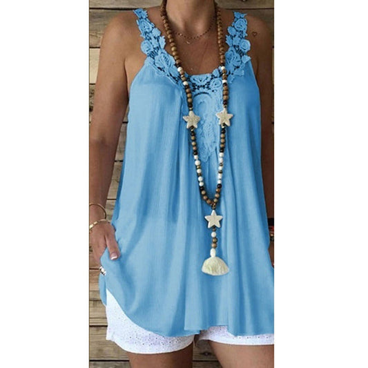 Women Bohemian Lace Trim Tunic Top Ivyshape
