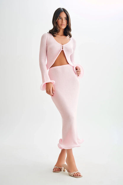 Virelle™ | Sculpted Knit Ripple Hem Top & Skirt Set