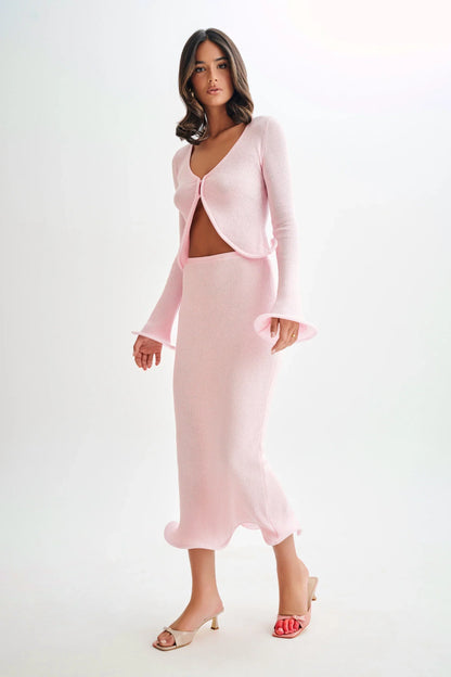 Virelle™ | Sculpted Knit Ripple Hem Top & Skirt Set