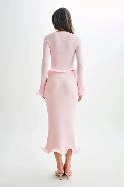 Virelle™ | Sculpted Knit Ripple Hem Top & Skirt Set