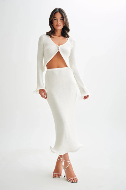 Virelle™ | Sculpted Knit Ripple Hem Top & Skirt Set