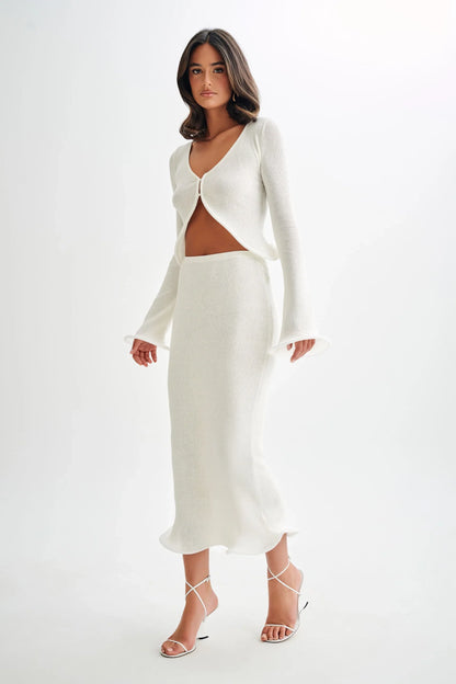 Virelle™ | Sculpted Knit Ripple Hem Top & Skirt Set