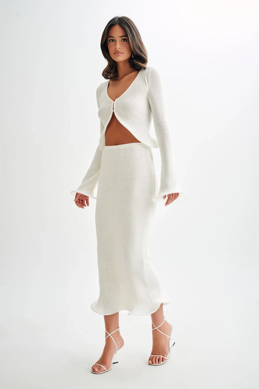 Virelle™ | Sculpted Knit Ripple Hem Top & Skirt Set