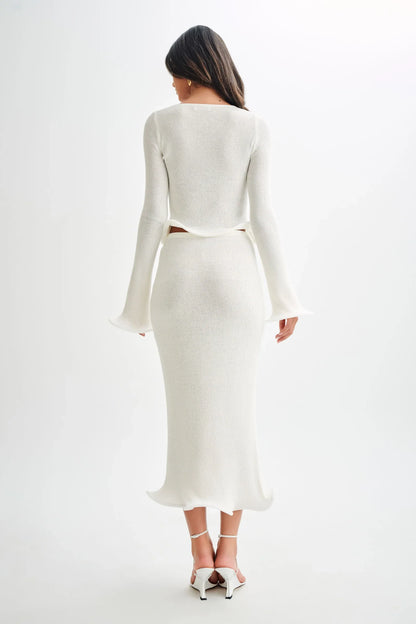Virelle™ | Sculpted Knit Ripple Hem Top & Skirt Set
