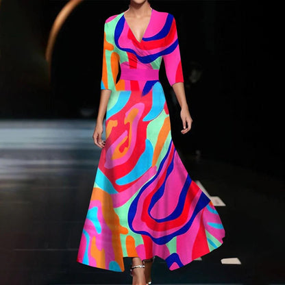 Vivian - Vestido maxi estampado con cuello en V