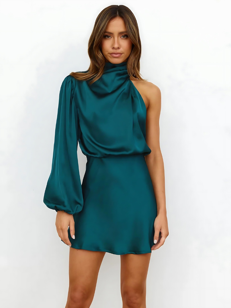 Natalia - Asymmetric satin coat with a modern twist
