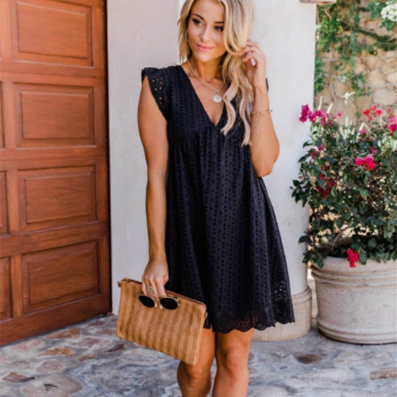 Laiza - Black minidress with eyelets