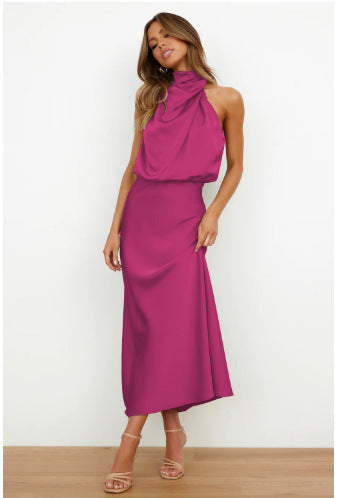 Sabrina - Satin midi dress with asymmetrical one-shoulder design