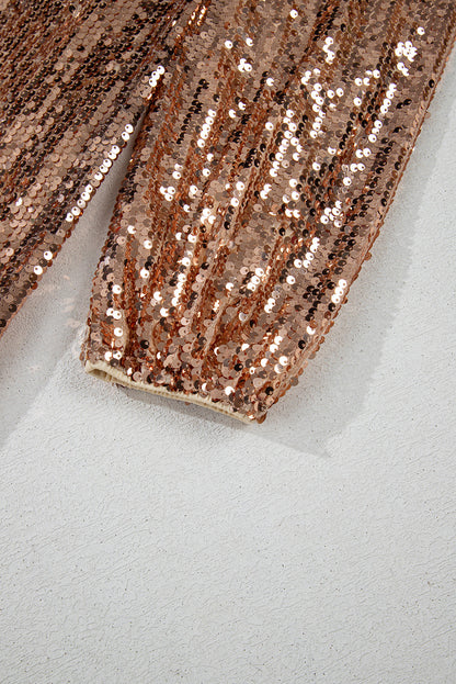 Elena | Vestito corto con paillettes dorate a maniche lunghe