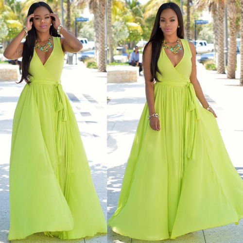 Women's A-Line Chiffon Maxi Dress with Wrap Belt Ivyshape