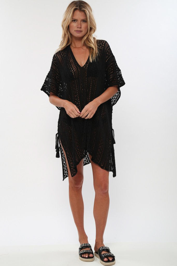 Ladies crochet dress with side slits and rounded hem Ivyshape
