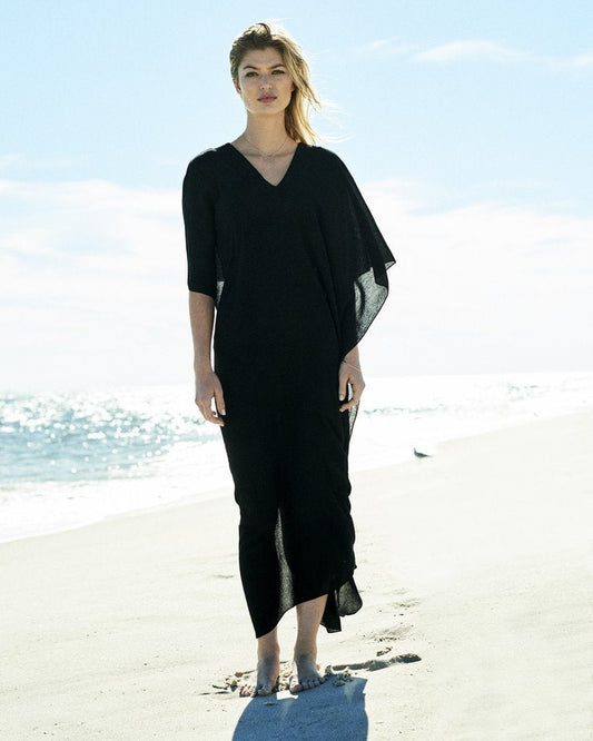 Women's airy beach cover-up with elegant V-neck and flowing coat style Ivyshape
