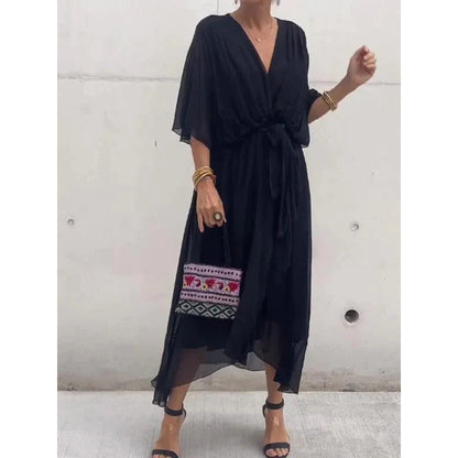 Sabrina - Flowing V-neck dress with adjustable belt