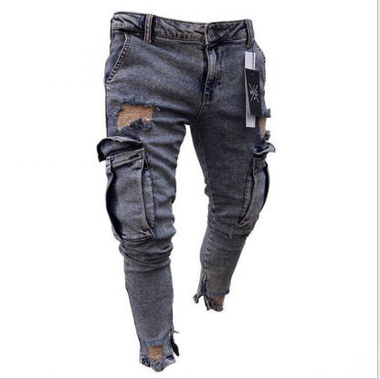 Halstyn | Jeans Cargo strappati in denim da uomo