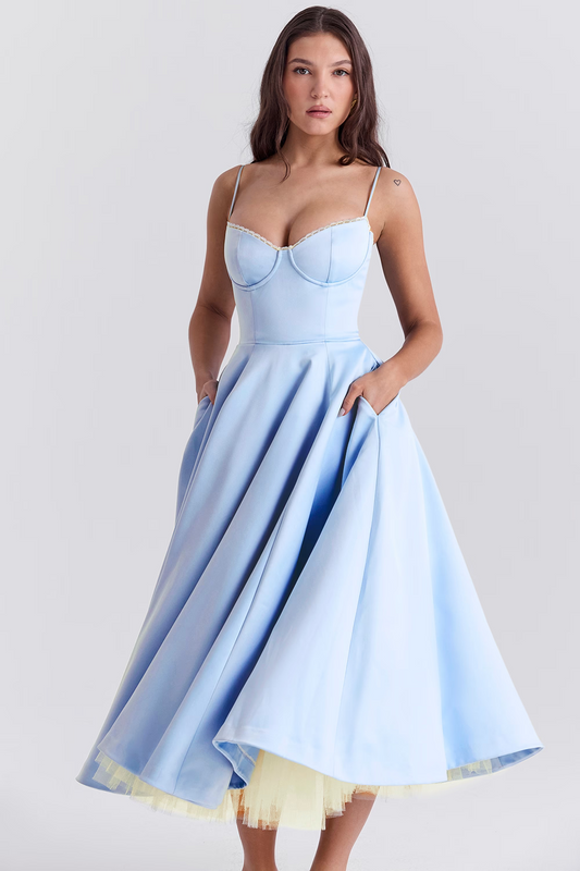 Celestia™ | Royal Satin Midi Dress