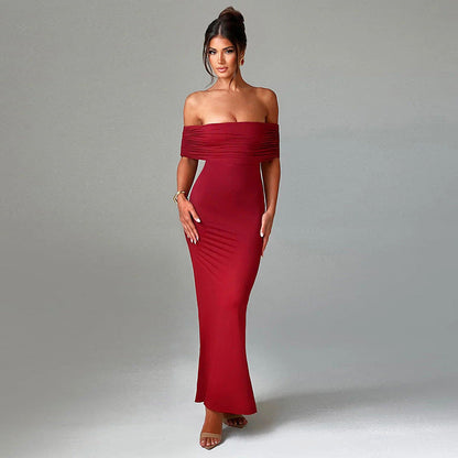 Charlene - Red off-the-shoulder maxi dress