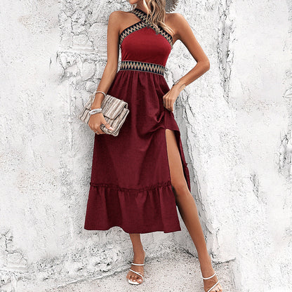 Samira - Abito midi con spacco e scollo a farfalla