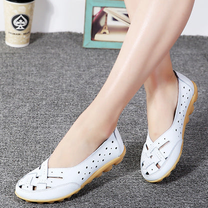 Elena - White perforated leather ballet flats with style and comfort