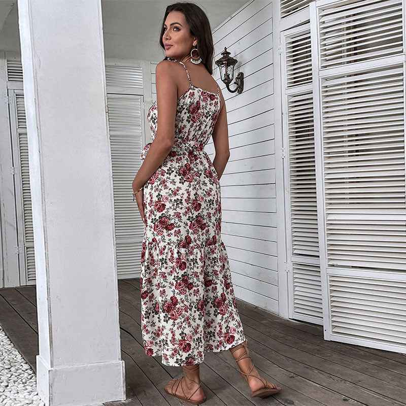 Magdalena | Abito midi senza spalline da donna con stampa floreale