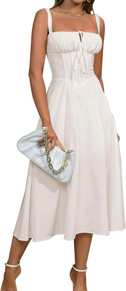 Sienna™ – Light Pink Midi Sundress with Spaghetti Straps