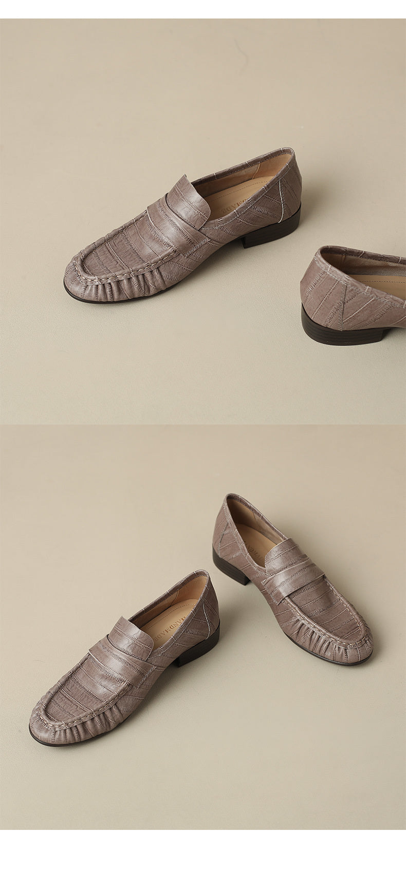 Oysynia | Mocassini casual da donna con pieghe in pelle