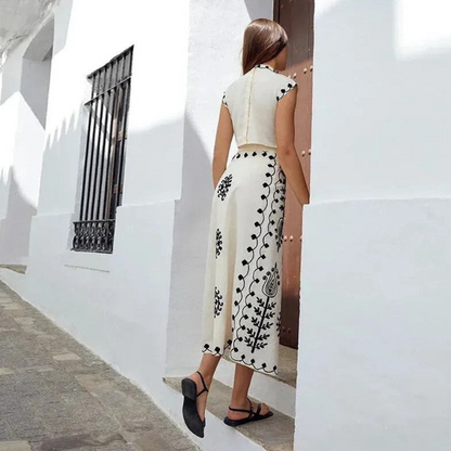 Carmen – Boho Embroidered Two-Piece Set with Crop Top & Wrap Skirt
