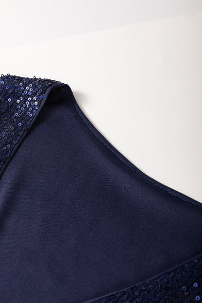 Laura | Top nero senza maniche con paillettes e scollo a V
