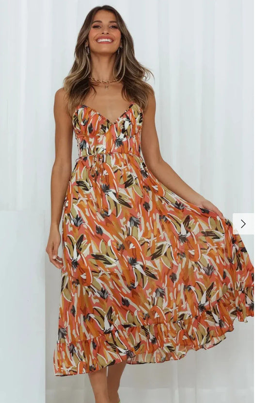 Camila - Midi dress with delicate fringing and sweetheart neckline