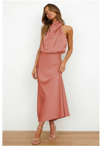 Sabrina - Satin midi dress with asymmetrical one-shoulder design