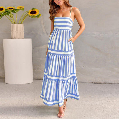Sabrina - Green striped maxi dress with style and freshness