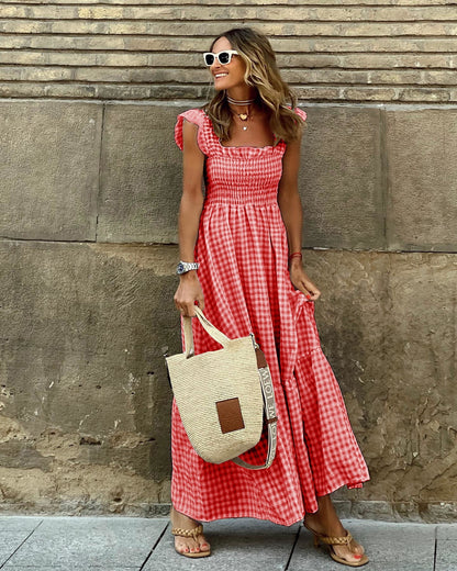 Sabrina - Maxi dress with square print for an elegant spring