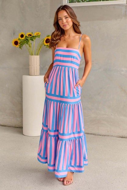 Sabrina - Green striped maxi dress with style and freshness