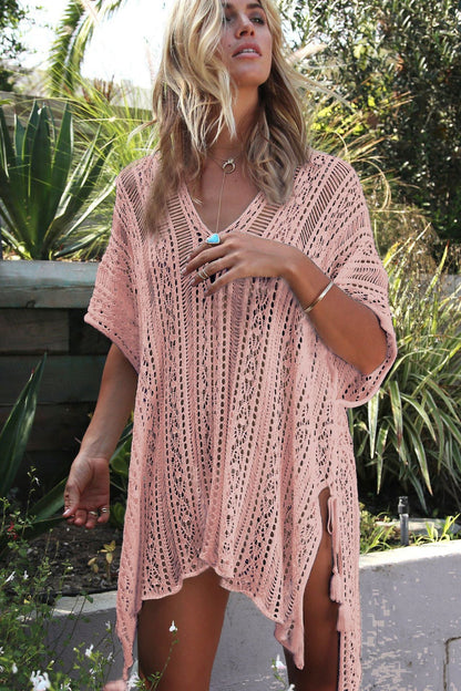Ladies crochet dress with side slits and rounded hem Ivyshape