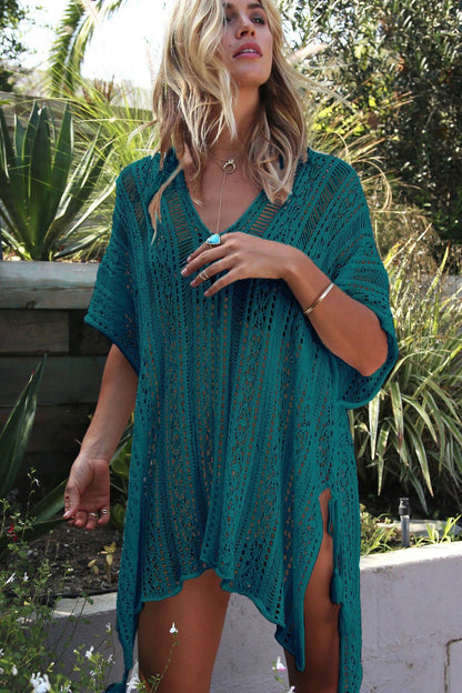 Ladies crochet dress with side slits and rounded hem Ivyshape