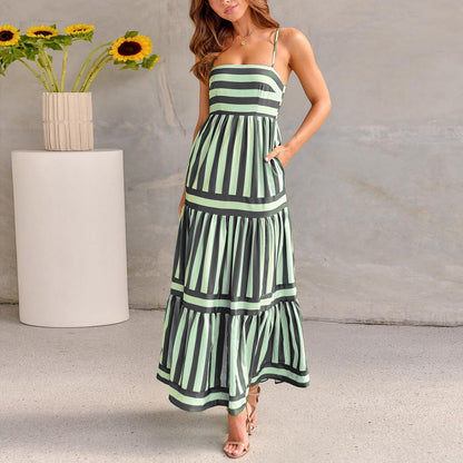 Sabrina - Green striped maxi dress with style and freshness