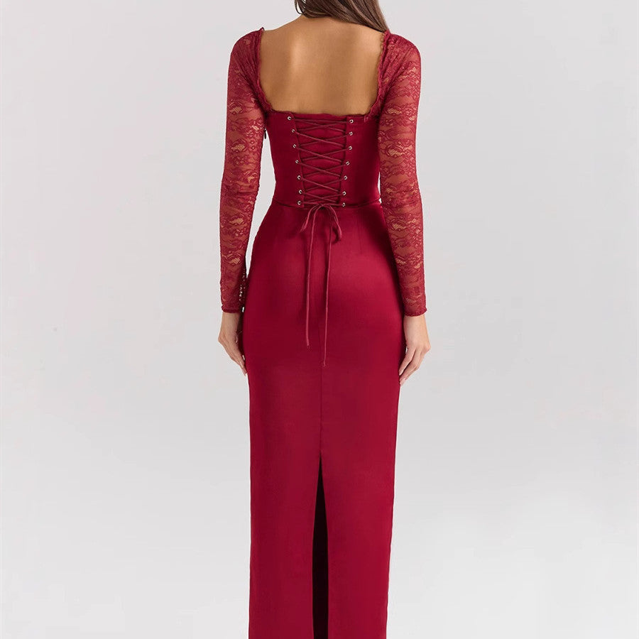 Valeria - Maxi abito con maniche in pizzo