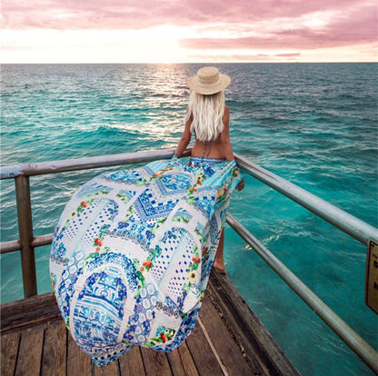 Women's beach kimono with artistic patchwork design and airy sleeves Ivyshape