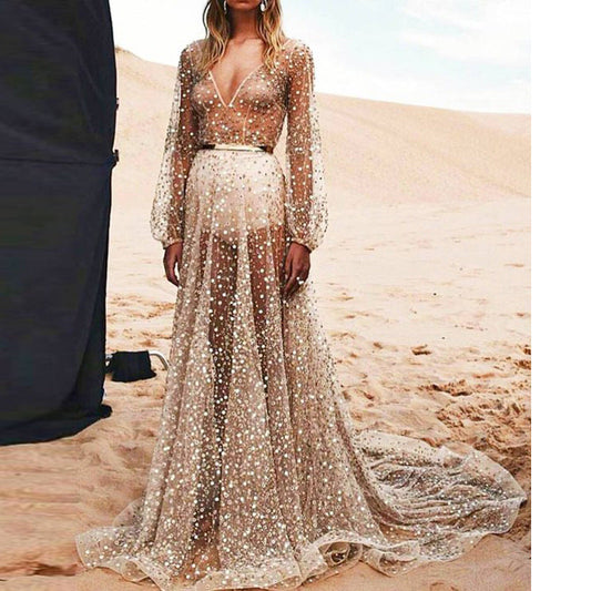 Women Glittering Transparent Evening Dress Ivyshape