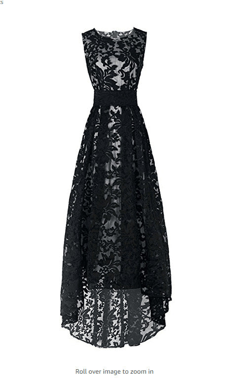 Ladies Elegant Transparent Lace Maxi Dress Ivyshape