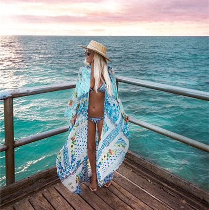 Women's beach kimono with artistic patchwork design and airy sleeves Ivyshape