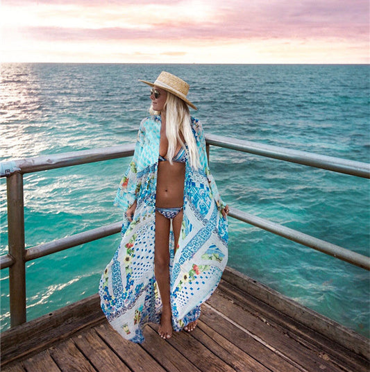 Women's beach kimono with artistic patchwork design and airy sleeves Ivyshape